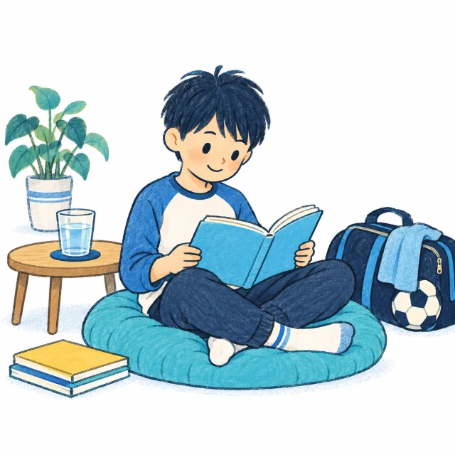 習い事のない時間に、本を開いてくつろぐ小学生のイメージ