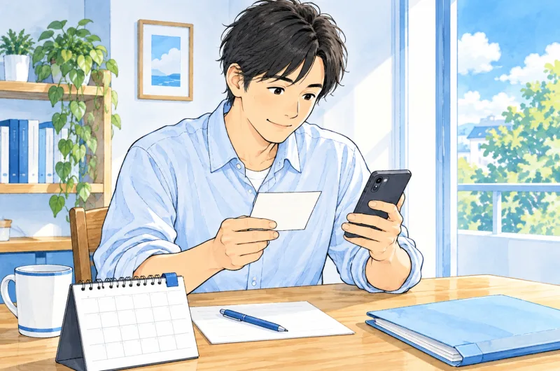新しく決まった予定をメモで確かめ、施設へ連絡する保護者のイメージ