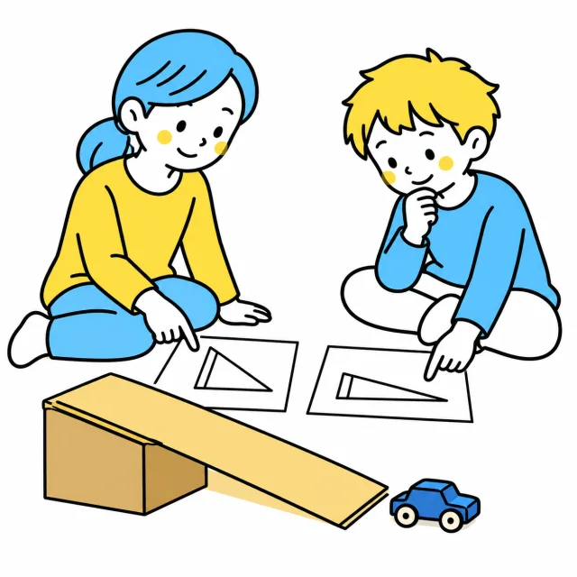 坂の形を描いたメモを見ながら、それぞれが気づいたことを話す二人