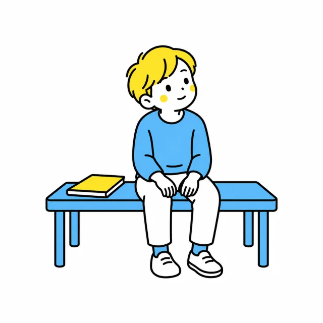 ノートを閉じ、椅子で少し気持ちを落ち着ける子ども