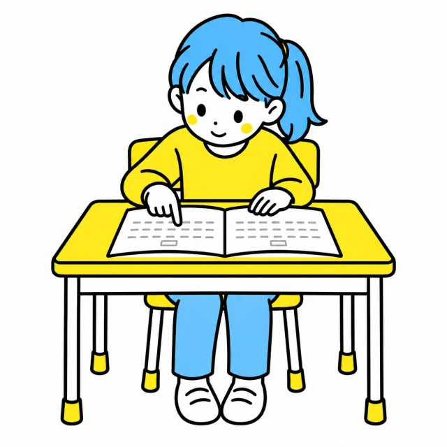 問題文を指でたどりながら読む子ども
