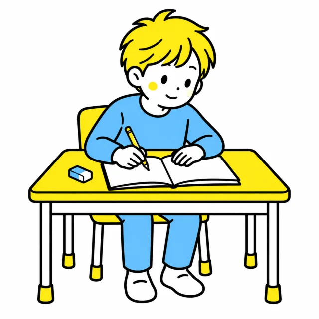 ノートに鉛筆で丁寧に書き進める子ども