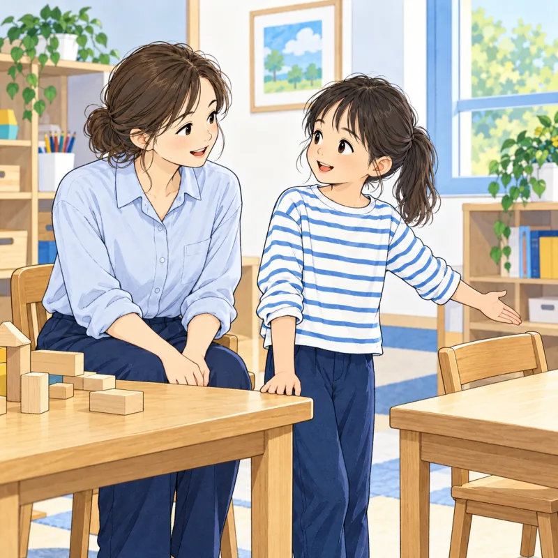 次の過ごし方を相談する子どもとスタッフの創作場面