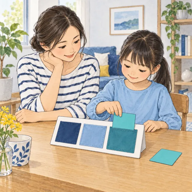 親子でカードの位置を変え、次の取り組み方を決め直すイメージ