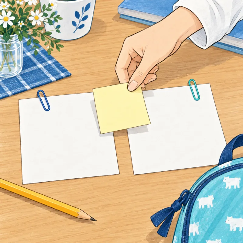 色の違うクリップを付けた二枚の用紙に、予定を分けて整理するイメージ