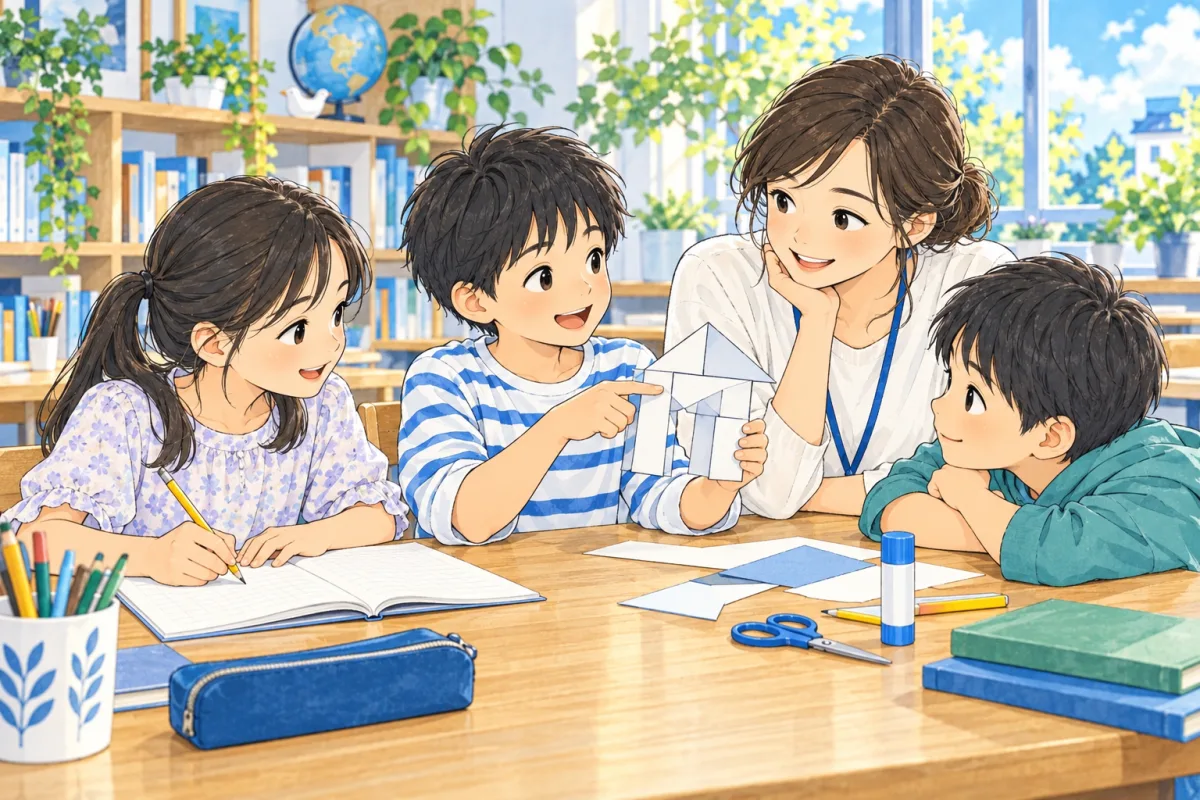 学習の準備や制作についての対話がある放課後の創作場面