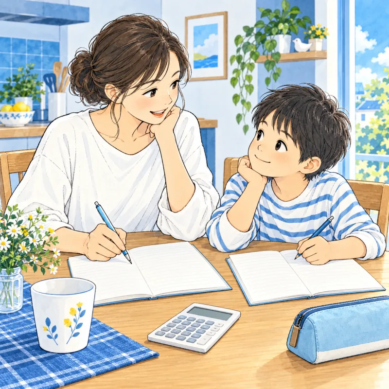 二冊のノートと計算機で利用条件ごとの費用を整理するイラスト