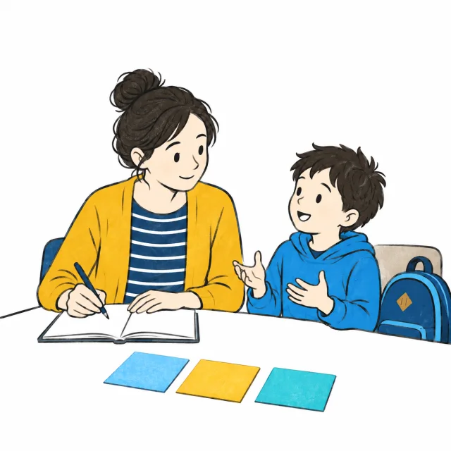 見学後に親子で話し、確認できたことをノートに整理するイメージ