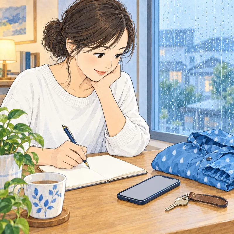 外出前に、連絡方法と変更時の確認事項をノートに整理するイメージ