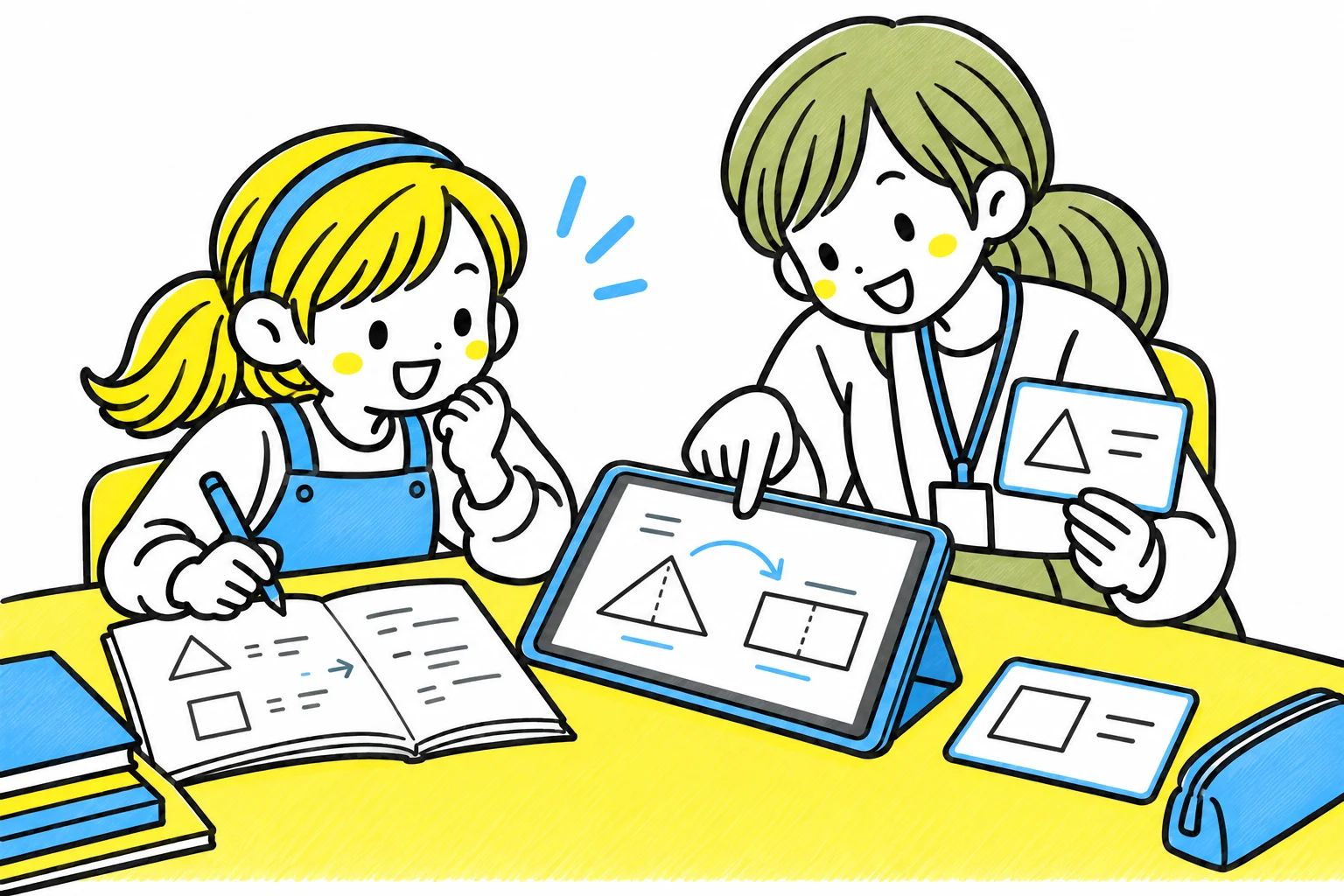 前に学んだ内容を振り返り、図を手がかりに理解を確かめる学習の様子