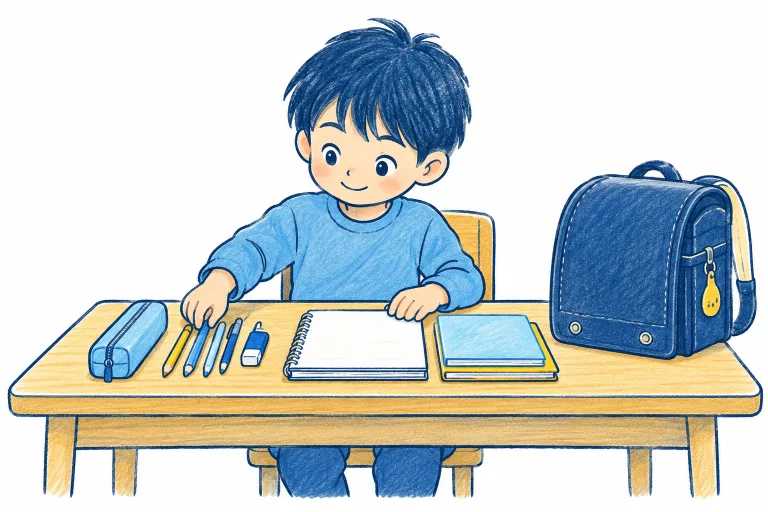 学習に使う道具を自分で準備する子ども