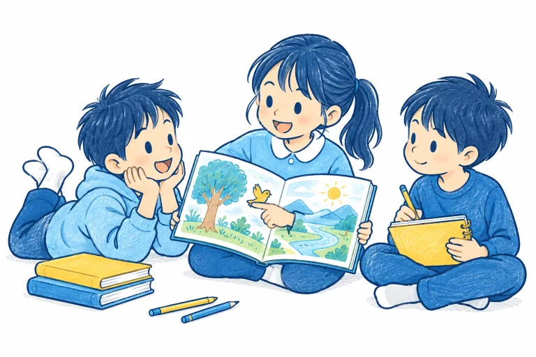 本を読み、考えを伝え合う子どもたち
