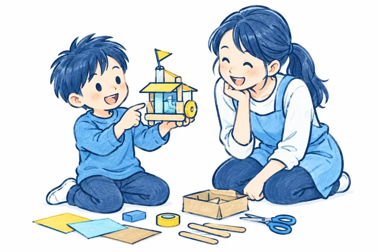 取り組んだ方法をスタッフと振り返る子ども