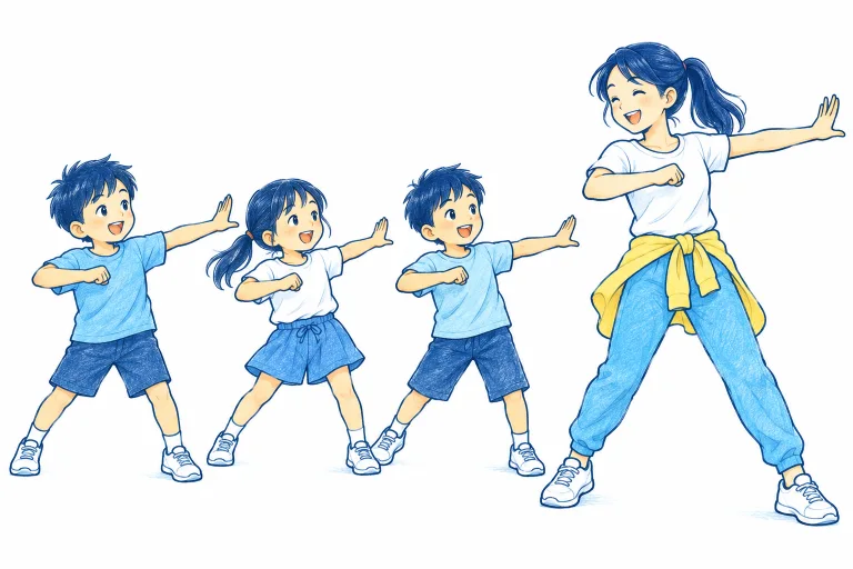 ダンスの動きを初めて試す子どもたち