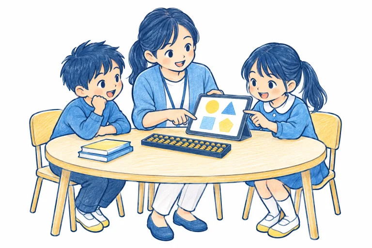 学びの道具を見ながら活動を選ぶ子どもたち