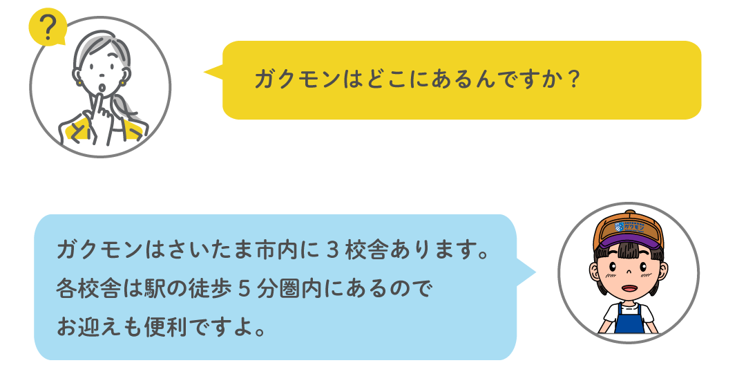 ガクモンはどこにあるんですか?— さいたま市内に3校舎、駅徒歩5分圏内でお迎えも便利